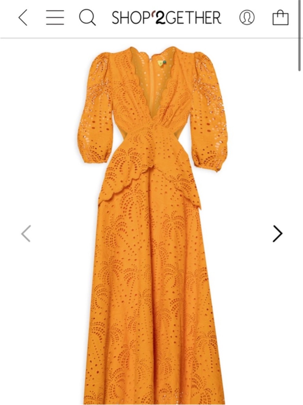 FARM Rio Mustard Yellow Eyelet Midi Dress with Cutout Waist - Picture 4 of 6
